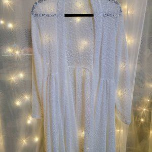 White Polka Dot & Sequins Sheer Long Cardigan Size Large